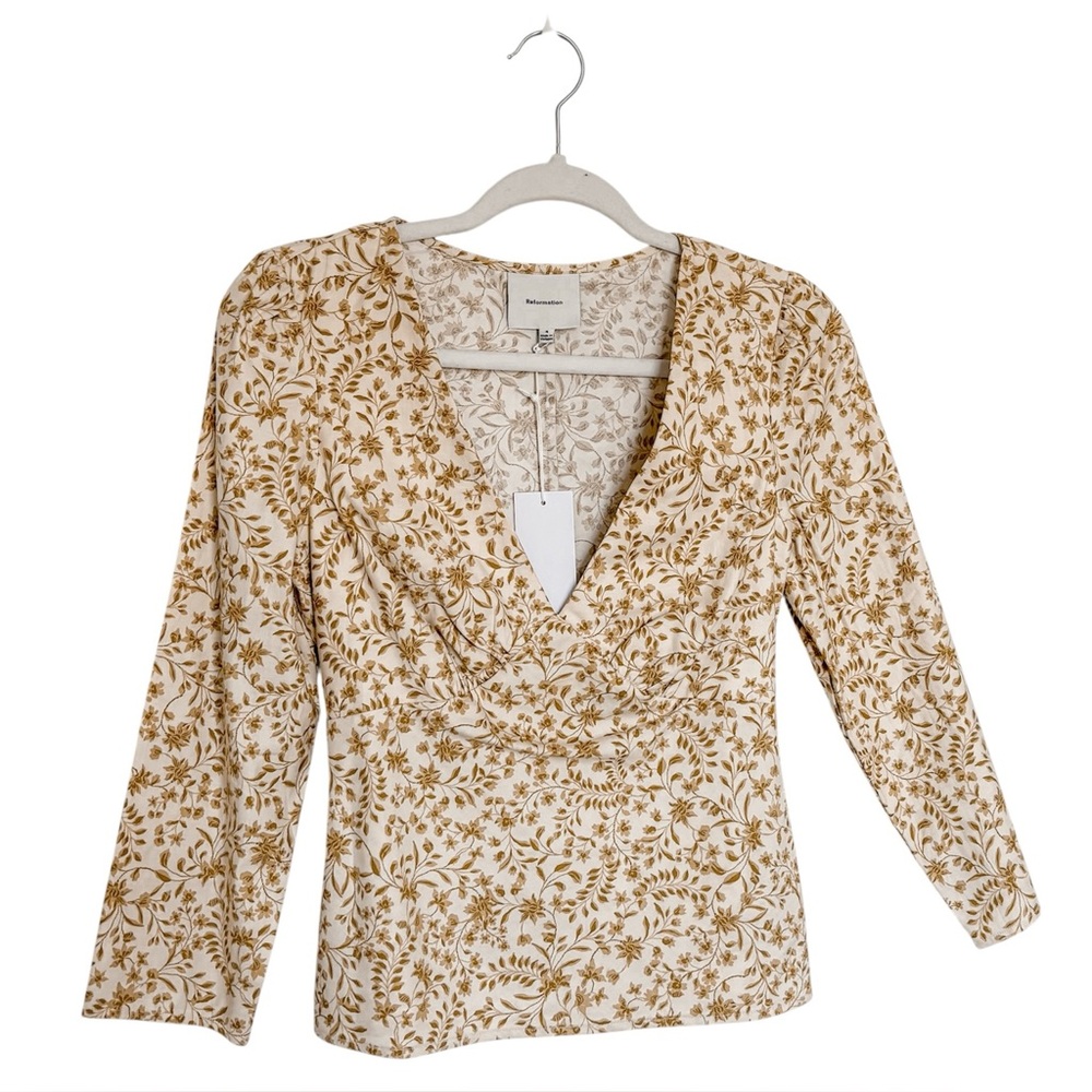 Reformation Floral Blouse in Cream and Gold